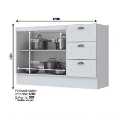 Balcão 2 Portas Clássico Americana 120 Cm Sem Tampo Henn C353-05 Branco