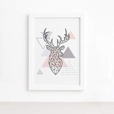 Quadro Minimalista Cabeça de Alce Moldura Branca 22x32cm