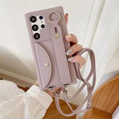 Carteira de Couro Estojo Cordão Tiracolo Para Samsung S23 Ultra S22 Plus S21 S20 S10 S9 S8 Nota 20 10 Pro 9 Capa Alça de Pulso, Roxo, Para S10