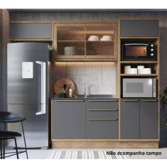 Cozinha Completa com Vidro Reflecta 4 Peças 7 Portas Viena Freijó / Grafito