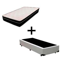 Cama Box Solteiro 88 Tecido Branco Com Colchão Paris Bello Box Molas Preto 66x88x188