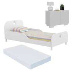 Cama Solteiro 100% MDF com Colchão e Mesa de Cabeceira 2 Portas Multim