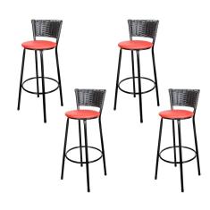 Banquetas Para Cozinha Hawai Preto 4Un Assento Vermelho