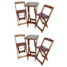 Kit 2 Conjuntos Bistrô Mesa Com 2 Banquetas Dobráveis De Madeira Personalizada Jack - Imbuia Marrom