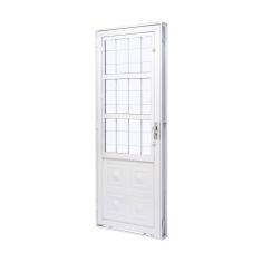 Porta de Aço com Postigo 215x83cm com Grade Quadriculada e Vidro Liso QualitySol Ramassol