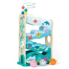 Escorregador oceânico de madeira Toy Rundad Montessori com queda de bola de 18 m ou mais