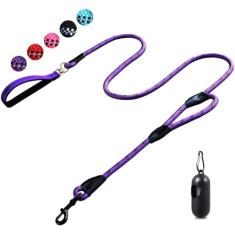 Coleira para cães, coleira para cães de 1,8 m, 2 alças extra acolchoadas, clipe de mosquetão de metal bloqueável, guia de corda resistente refletiva, sem puxar, caminhar, treinar, correr, raças médias