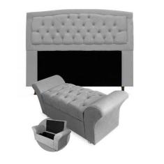 Kit Cabeceira Geovana + Calçadeira Veneza Queen Size 160cm Suede - Pas