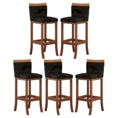 Kit 5 Banquetas Média Encosto Estofado 38x92 Cm Paris Madeira Maciça C