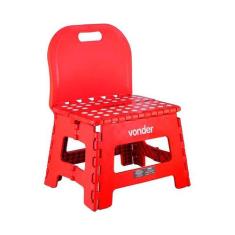 Banqueta plástica dobrável com encosto vermelha vonder 150kg