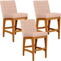 Kit 03 Banquetas Baixa Para Cozinha Bancada Bar Sala Jantar Fixa Mila 