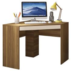 Mesa De Canto L Para Escritório Recta Marrom Bege Caemmun