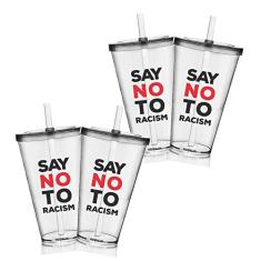 4 Copos com Tampa e Canudo Personalizados Say no Racism