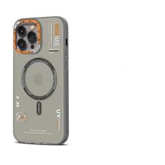 Capa de telefone magnética fosca para iPhone 12 13 14 15 Pro Max Carga sem fio fosca traseira com moldura de lente de metal capa de botões, cinza, para iPhone 14 ProMax