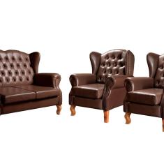 Conjunto Imperador Sofá com Poltronas Chesterfield Decoração Retrô Vintage Marrom