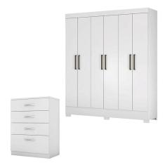 Cômoda Astral e Guarda Roupa Casal Verso Branco - Demóbile