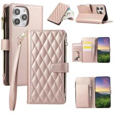 Capa carteira para iPhone 11 Pro Max, capa de couro para celular com 6 compartimentos para cartão e 1 compartimento para dinheiro e 1 bolsa com zíper, fivela magnética à prova de choque com corda de