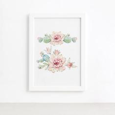 Quadro Cacto Flores Moldura Branca 22x32cm - Quartinhos