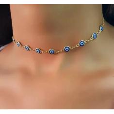 Colar Choker Feminino Adulto Infantil Olho Grego azul / Cordão Proteçã
