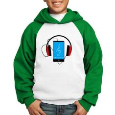 Moletom Infantil Headphone Smartphone - Foca na Moda, Branco, Verde, 1