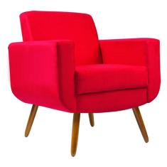 Poltrona Decorativa Cristal Pés Madeira Suede Vermelho