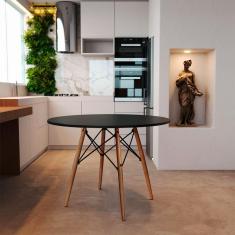 Mesa De Jantar Eiffel Redondo Tampo De Madeira 90cm Preto