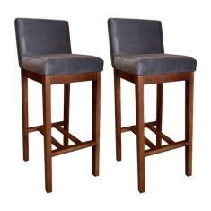 Kit 2 Banquetas Alta Moderna Estofada Lisboa 100 Cm Madeira Maciça Sue