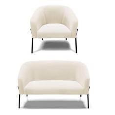 Sofá Namoradeira E Poltrona Pé De Ferro Preto Stella Veludo D03 - D'ro