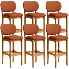 Kit 06 Banquetas Alta Bar Cozinha Sala Jantar Fixa Betta L02 Imbuia Tecido Terracota - Lyam Decor