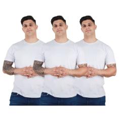 Kit 3 Camisetas Masculinas Básicas Algodão Premium TRV Cor:3 Brancas;Tamanho:G