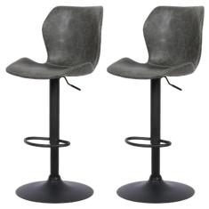 Kit 2 Banquetas Altas Itajaí Rivatti Madeira Revestida Em Poliuretano (Pu) Cinza Base Disco Preta