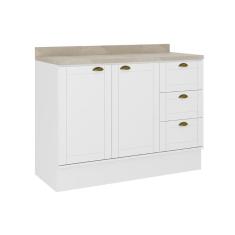 Balcão De Cozinha C- Tampo Bella 2608 C- 2 Portas E 3 Gavetas 120cm Branco - Carraro