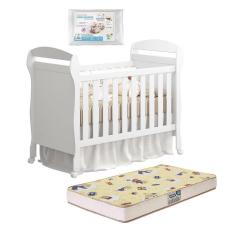 Berço Americano Danny com Colchão Supreme e Travesseiro Baby - Reller Móveis Branco Fosco