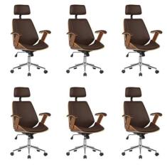 Kit 6 Cadeiras de Escritório Presidente Giratória com Apoia Cabeça Off