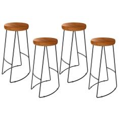 Kit 4 Banquetas Altas Para Cozinha Estilo Industrial Aura D09 Peroba - Mpozenato