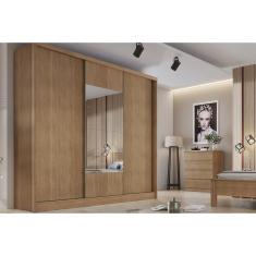 Guarda Roupa Casal Arezzo-Medelim 3 Portas de Correr 4 Gavetas MDF Cumaru Móveis Novo Horizonte