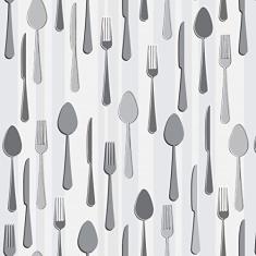 Papel De Parede Adesivo Lavável Talheres Cinza 9m
