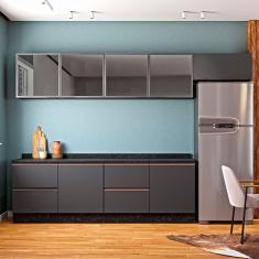 Cozinha Compacta Bartira Línea com 7 Portas, 6 Gavetas e 4 Prateleiras - 320cm de largura - Grafite