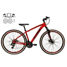  Bicicleta Aro 29 Ksw Xlt 24v Freios a Disco Hidráulicos Garfo Suspensão Pneu com Faixa Bege - Vermelho