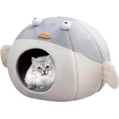 Cama para gatos, canil semi-fechado para cães e gatos, casinha para gatos à prova de intempéries para gatos ao ar livre, roupa de cama aconchegante para animais, caverna confortável para animais de es