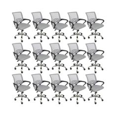Kit 15 Cadeiras De Escritório Begonia Tela Mesh Ergonômico Cinza