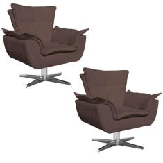 Kit 2 Poltronas Decorativas Sala de Estar Base Giratória Cromada Opla 