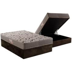 Cama Box Baú Casal: Colchão Espuma Herval AG65 Fort Black Firme Pillow Top + Base CRC Suede Brown(138x188)