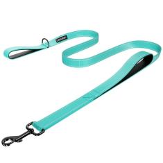 LIEVUIKEN Coleira para cães de 1,5 m de comprimento, coleira de alça dupla para treinamento de controle de segurança, guias resistentes para cães com alças acolchoadas de trânsito, trelas refletivas