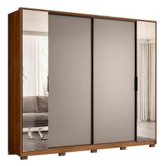 Guarda Roupa Casal Laredo 4 Portas Flex com Espelho e Pés - Demartêz Nogueira/Nude Prime tx