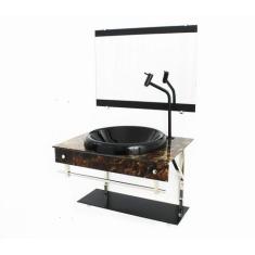 Gabinete de vidro para banheiro iqx 60cm inox com cuba chapeu - mármor