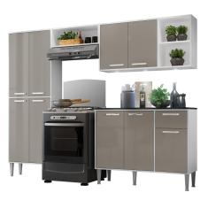 Cozinha Compacta Multimóveis Xangai Fg3415 Com 3 Leds Armário E Balcão Branca/lacca Fumê