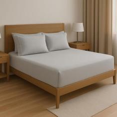 Jogo De Lençol 400 Fios Percal Poliéster Liso Toque Macio com Elástico