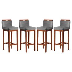 Kit 4 Banquetas Média para Bancada Ilha 39x93 Cm Líbia Madeira Maciça Suede Cinza CCS