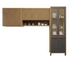 Cozinha Completa Torino Com Paneleiro Vidro Reflecta E 2 Armáreos Aéreos Cinamomo-grafite